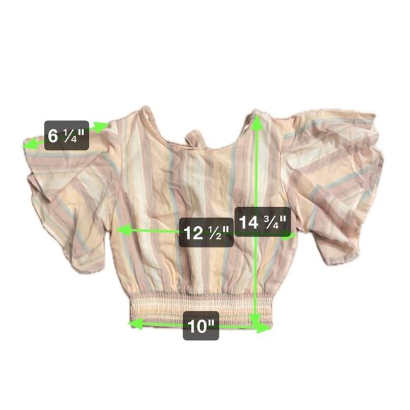 JAPNA Pink Orange Multi Striped Ruffle Sleeve Cropped Blouse Women’s Size S - Picture 4 of 4